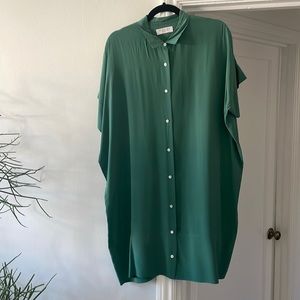 Everlane Silk Square Shirt Dress - Emerald Green - Size 8